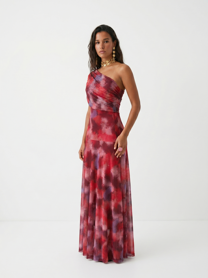 Virela – Schulterfreies Mikrofaser-Maxikleid im Wickelstil
