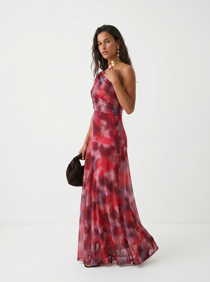 Virela – Schulterfreies Mikrofaser-Maxikleid im Wickelstil