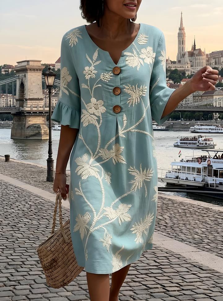 Nyvara – Blumenmuster-Kleid mit Knopfleiste