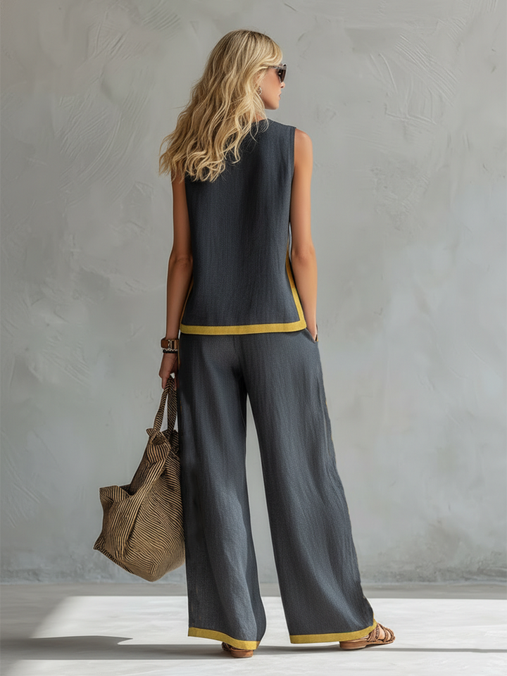 Arenia – Mit Kontrastbesatz, aus Leinen-Baumwolle, Set aus Weste und Hose