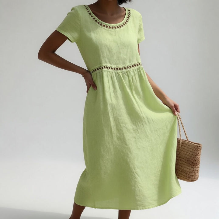 Orlise – besticktes Baumwollkleid mit Ausschnitt
