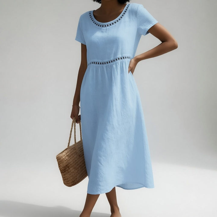 Orlise – besticktes Baumwollkleid mit Ausschnitt
