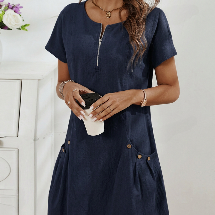 Velira – Midi-Kleid aus Baumwollmischung mit Knopfleiste
