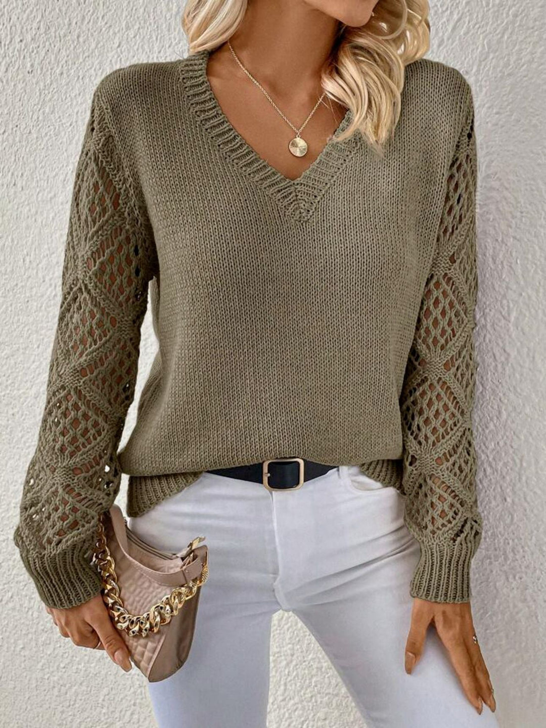 Elyra – V-Ausschnitt-Feinstrickpullover