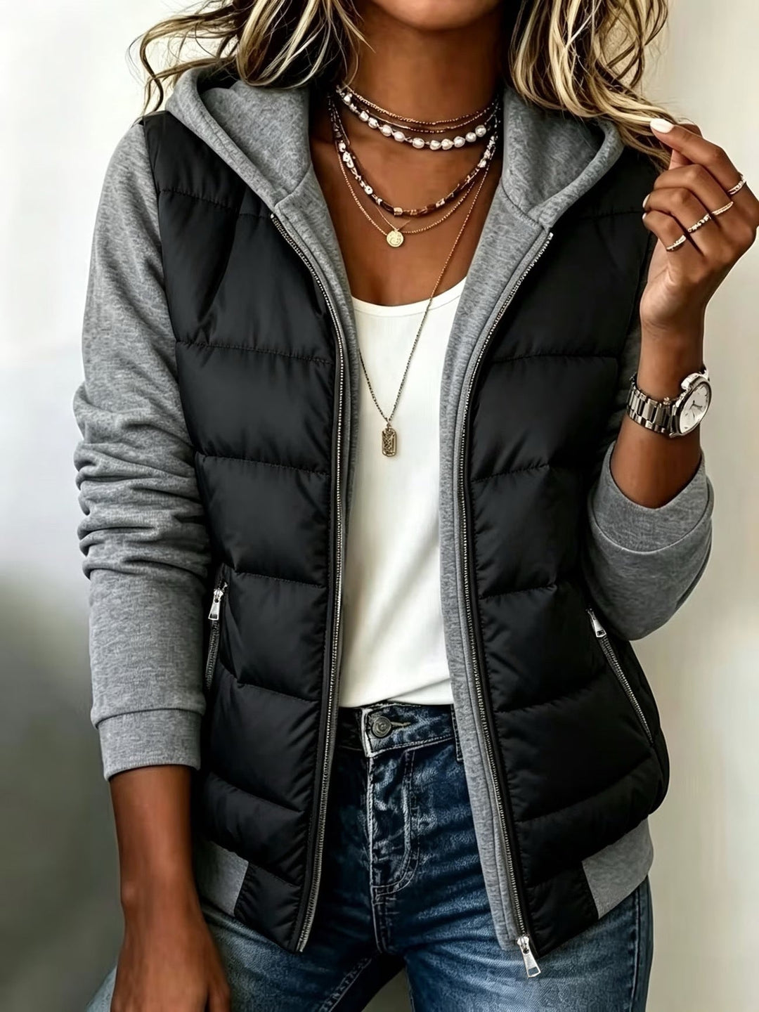 Zalise – Farbblock-Steppjacke