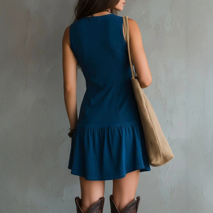 Avenna – vorn geknöpftes gewaschenes Denim-Minikleid