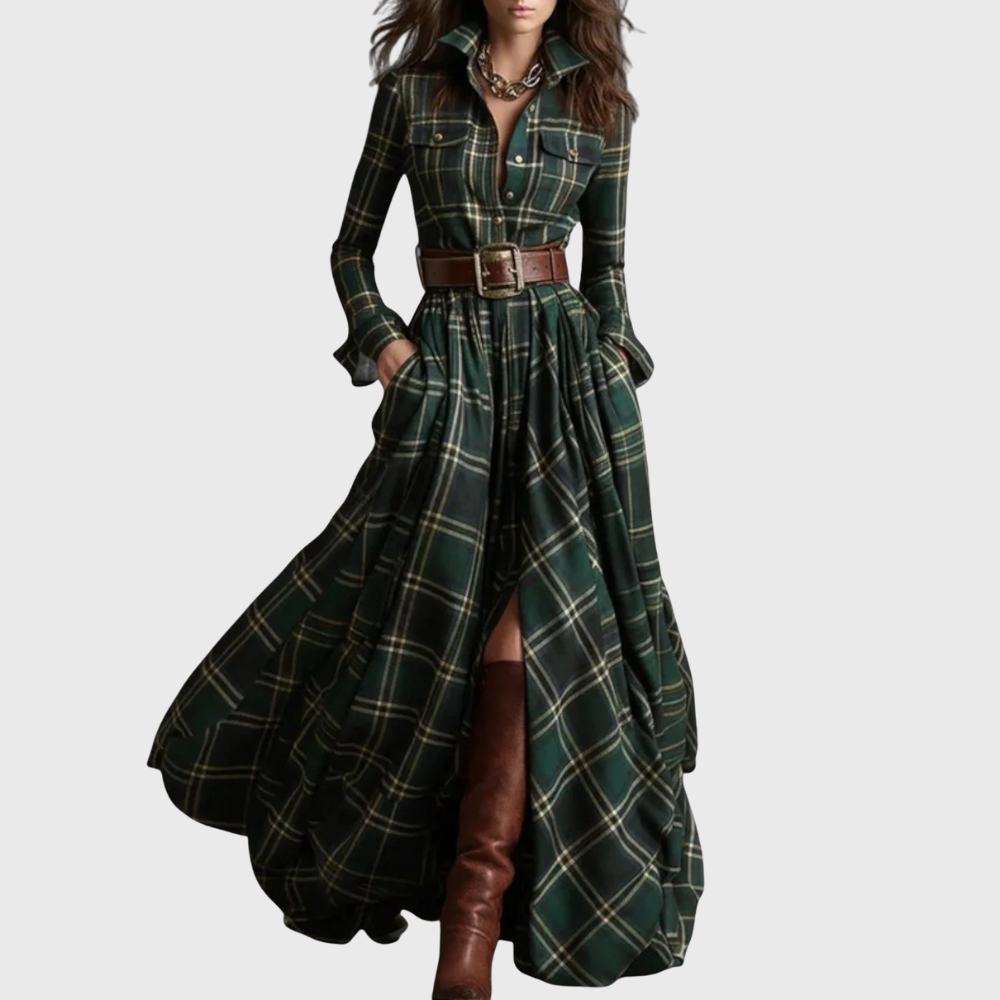 Noreli – kariertes Maxikleid mit Gürtel