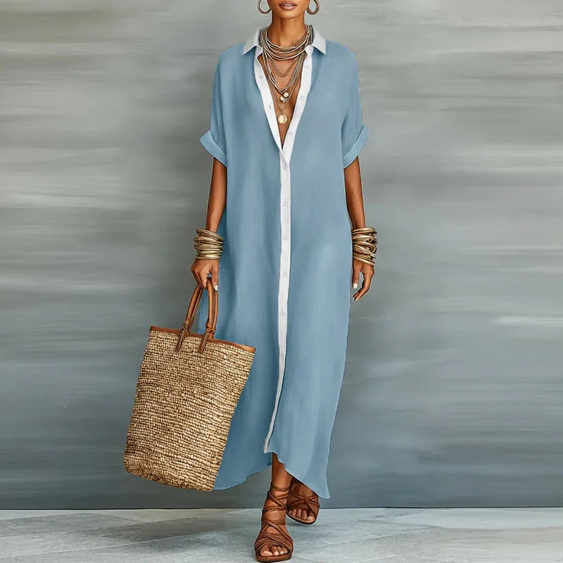 Nireva – Maxi-Hemdblusenkleid aus Webstoff