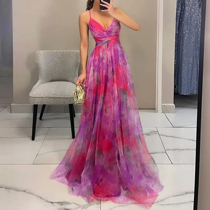 Sevira - Empire-Waist Chiffon Maxi Dress