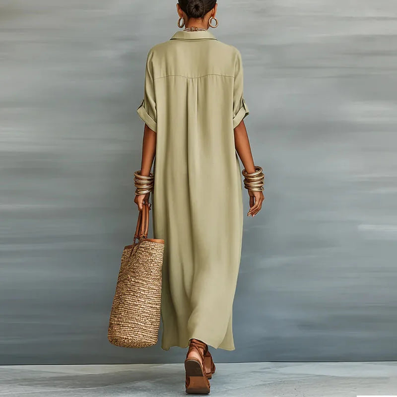 Nireva – Maxi-Hemdblusenkleid aus Webstoff