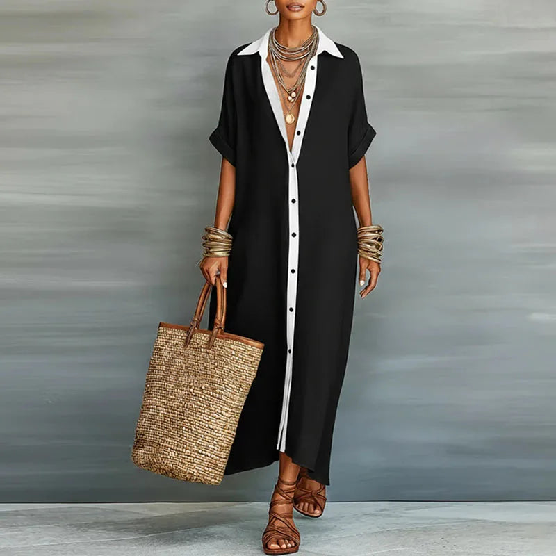 Nireva – Maxi-Hemdblusenkleid aus Webstoff