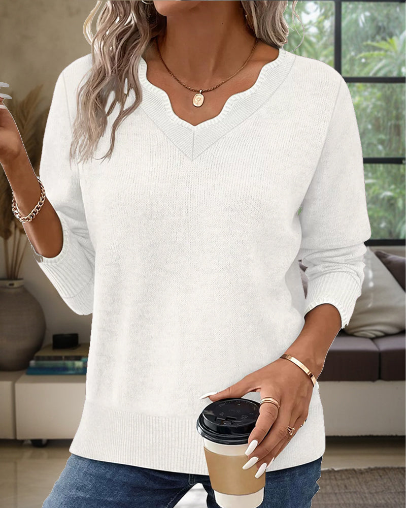 Rialyn – Gewellter V-Ausschnitt-Strickpullover