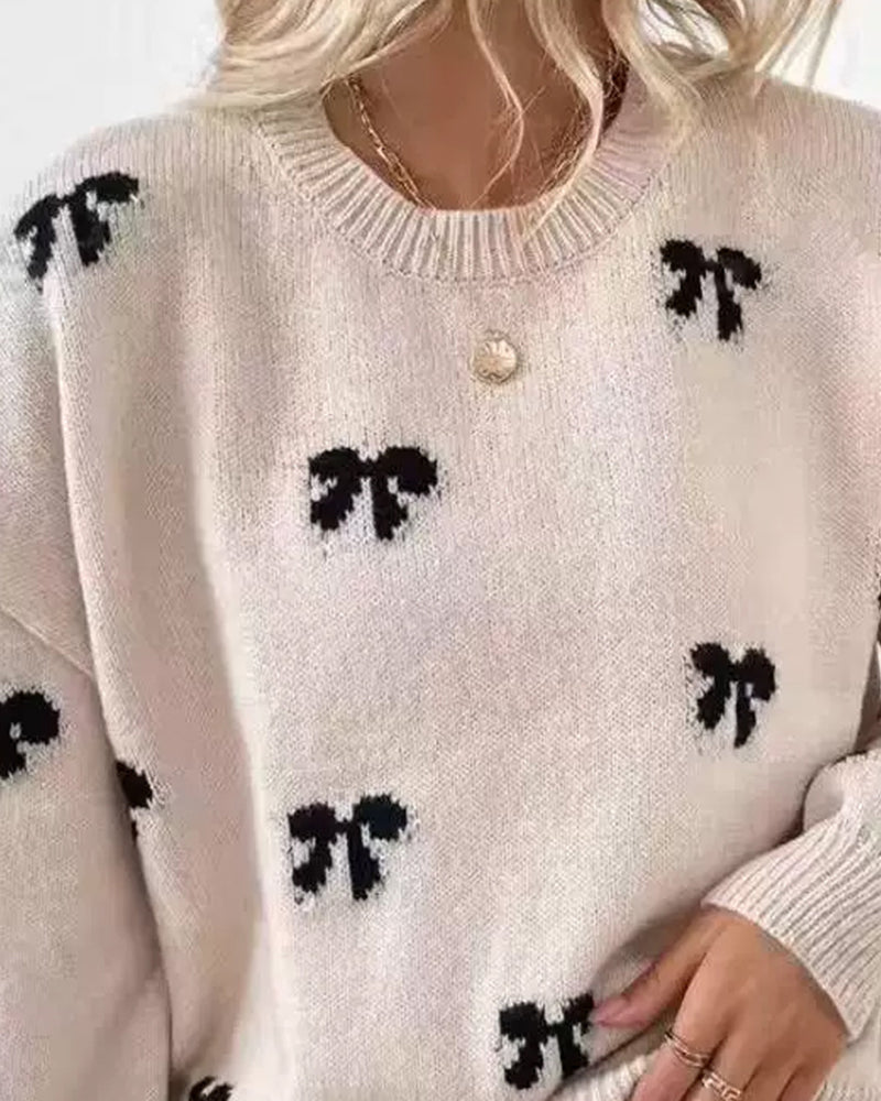 Novira – Allover-Schleifenmotiv-Strickpullover