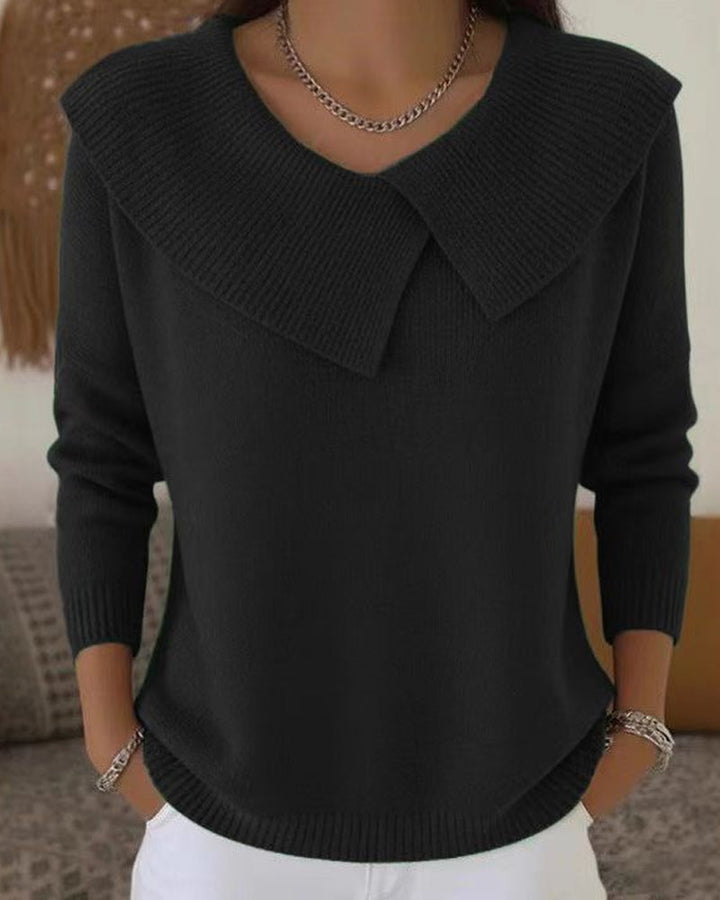 Luniva – Asymmetrischer Revers-Rippstrickpullover