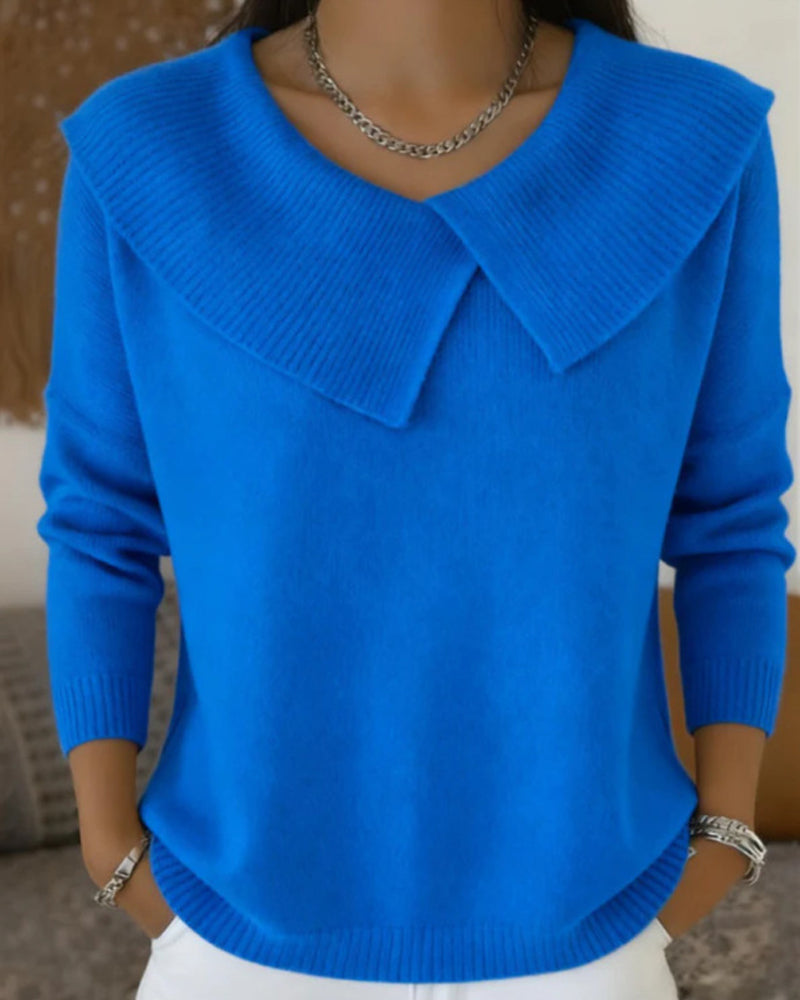 Luniva – Asymmetrischer Revers-Rippstrickpullover