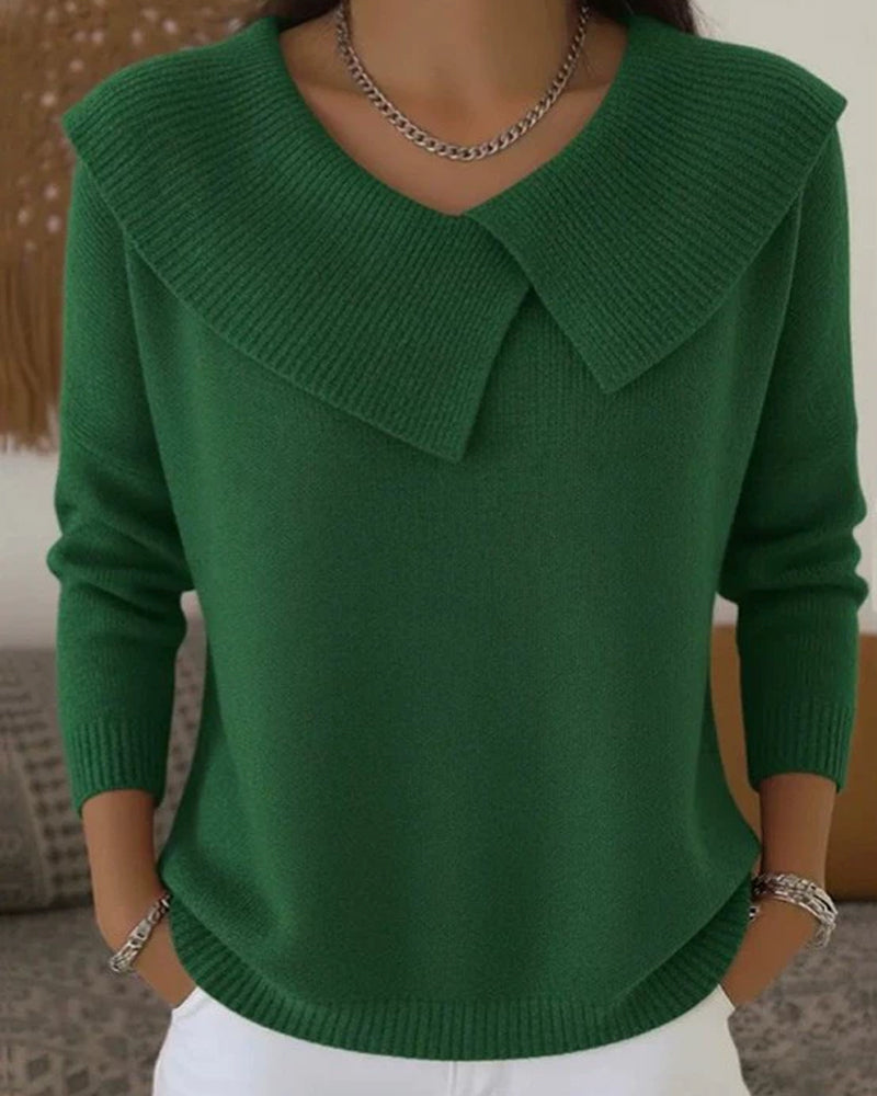 Luniva – Asymmetrischer Revers-Rippstrickpullover