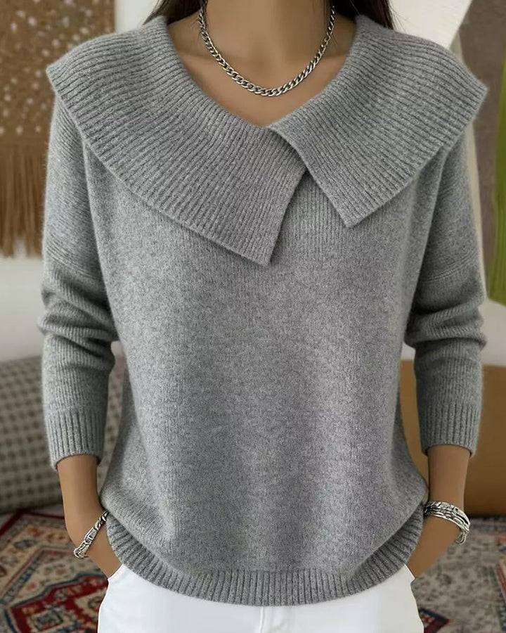 Luniva – Asymmetrischer Revers-Rippstrickpullover