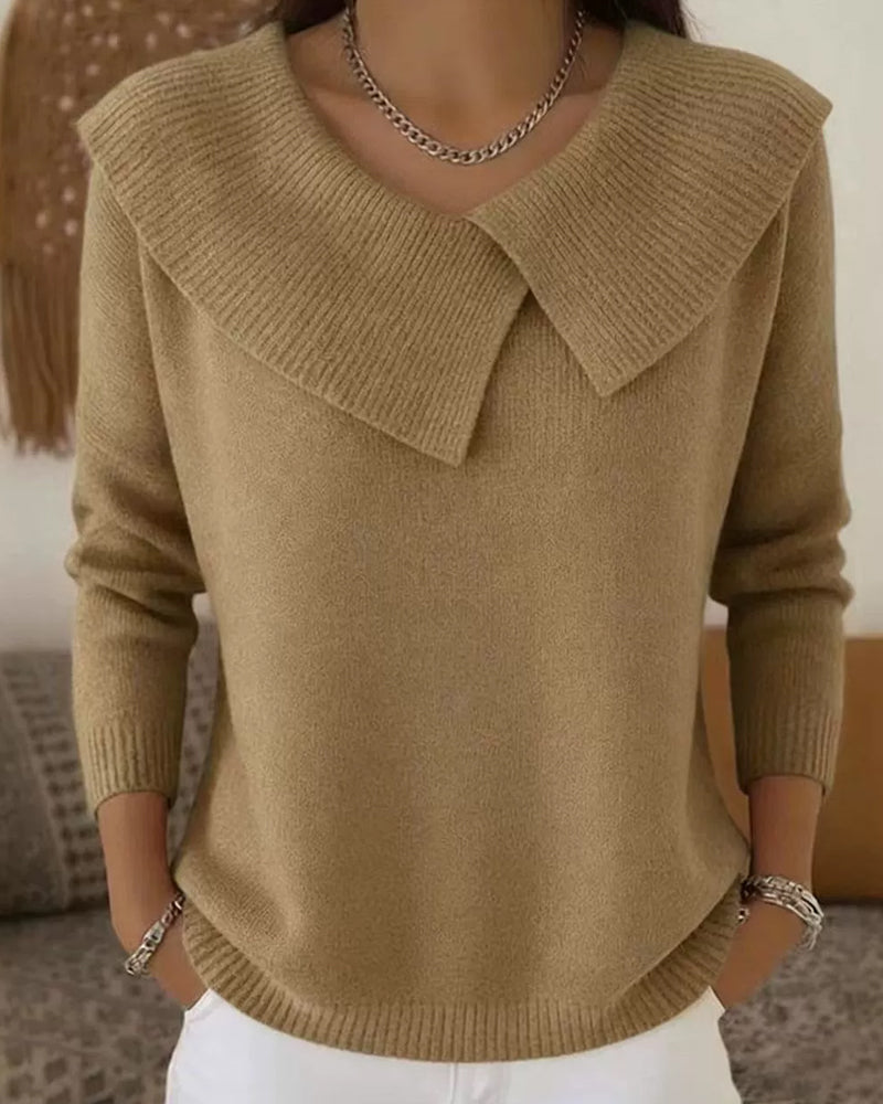 Luniva – Asymmetrischer Revers-Rippstrickpullover