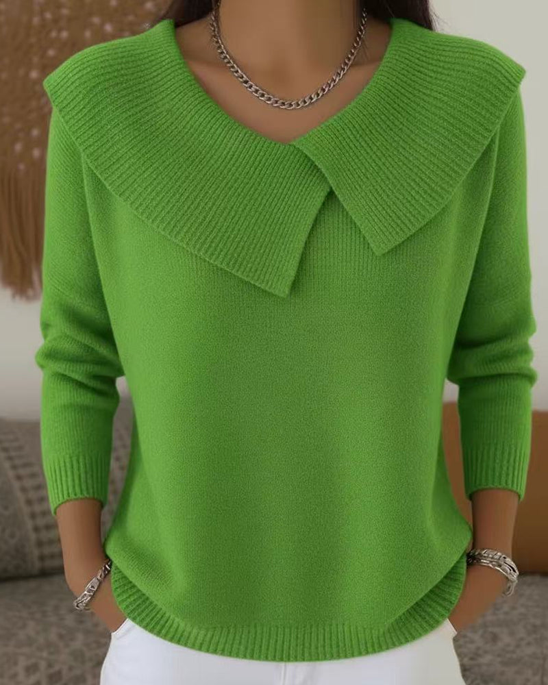 Luniva – Asymmetrischer Revers-Rippstrickpullover