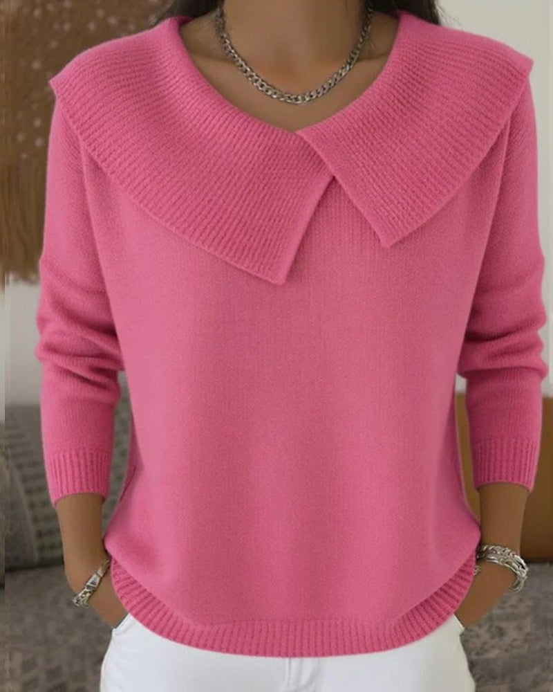 Luniva – Asymmetrischer Revers-Rippstrickpullover