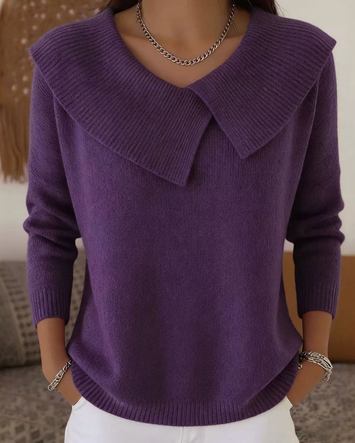 Luniva – Asymmetrischer Revers-Rippstrickpullover