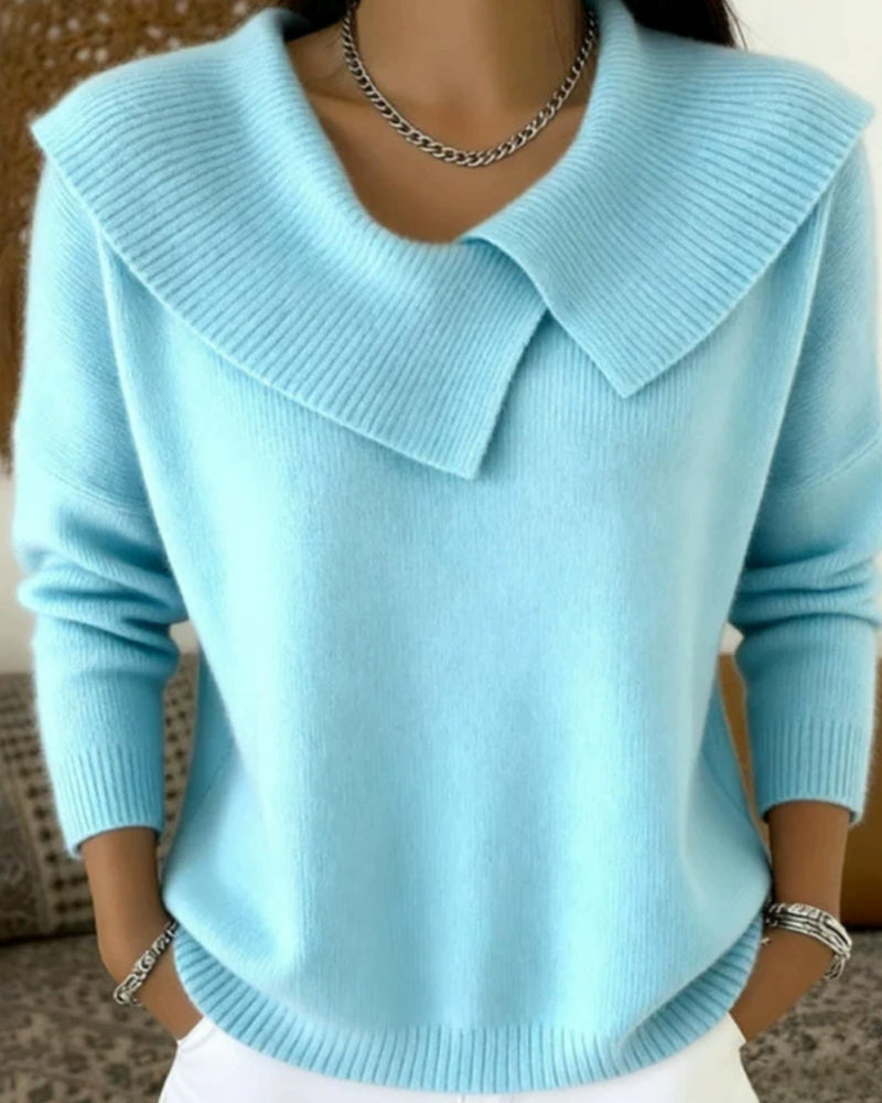 Luniva – Asymmetrischer Revers-Rippstrickpullover