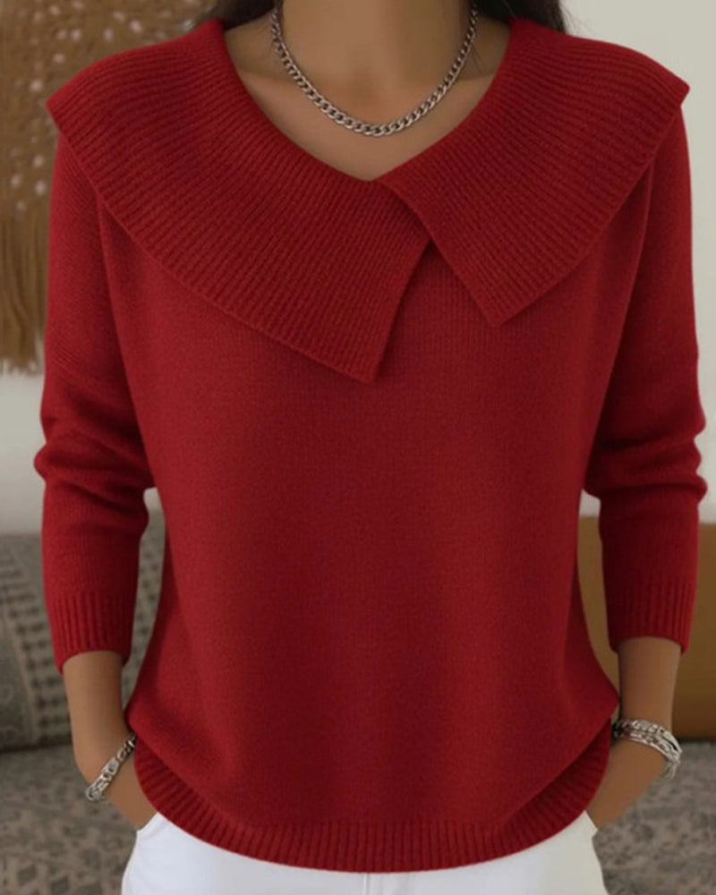 Luniva – Asymmetrischer Revers-Rippstrickpullover