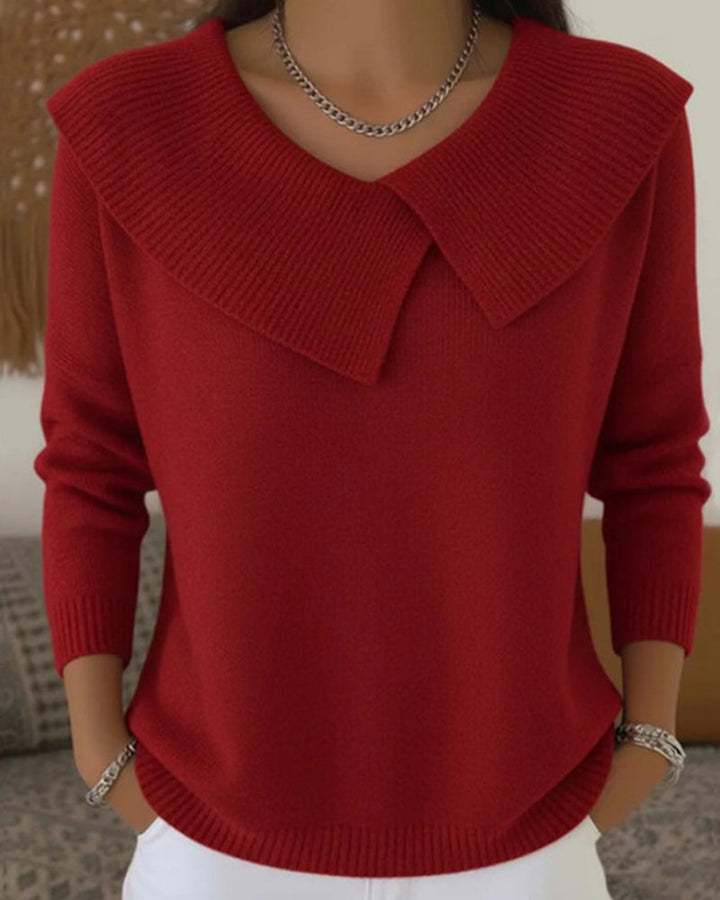 Luniva – Asymmetrischer Revers-Rippstrickpullover