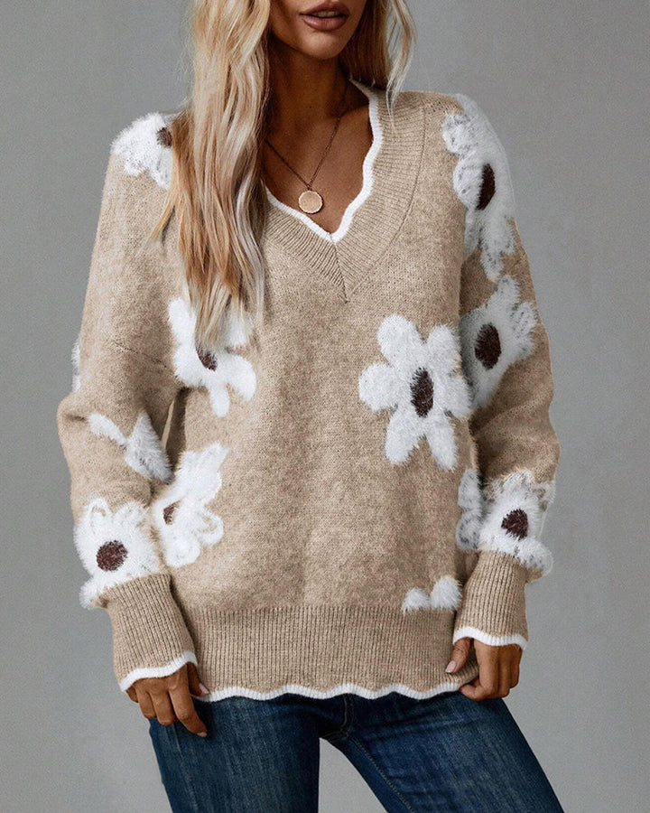 Nelara – floraler Jacquard-Strickpullover