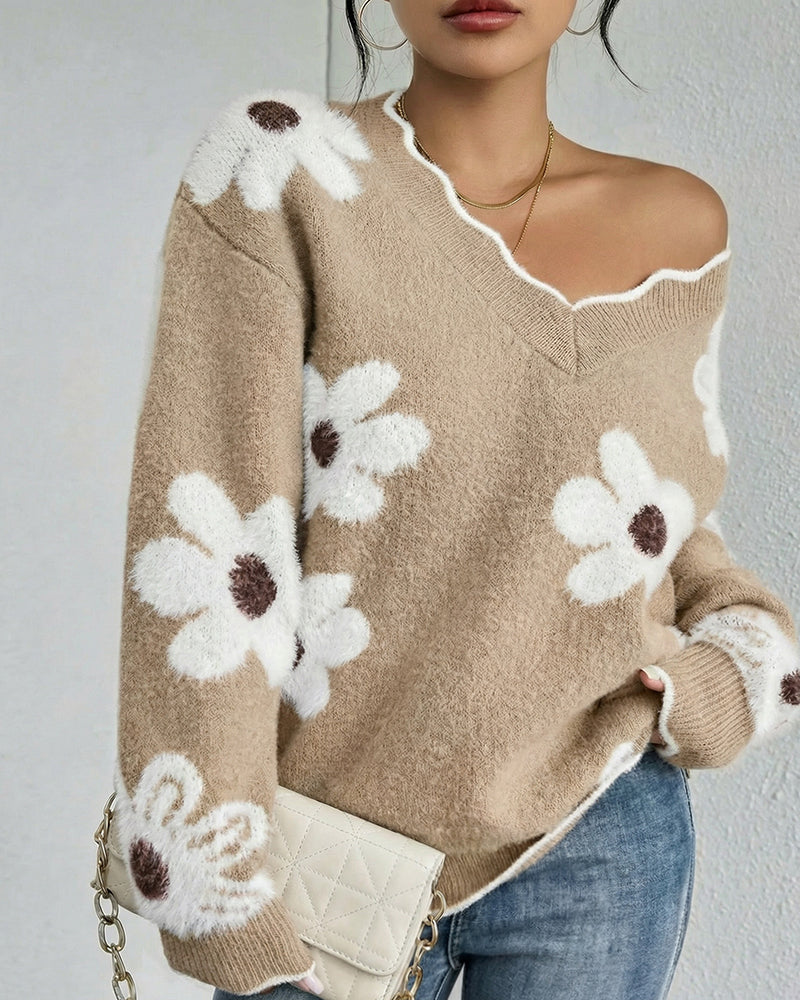 Nelara – floraler Jacquard-Strickpullover