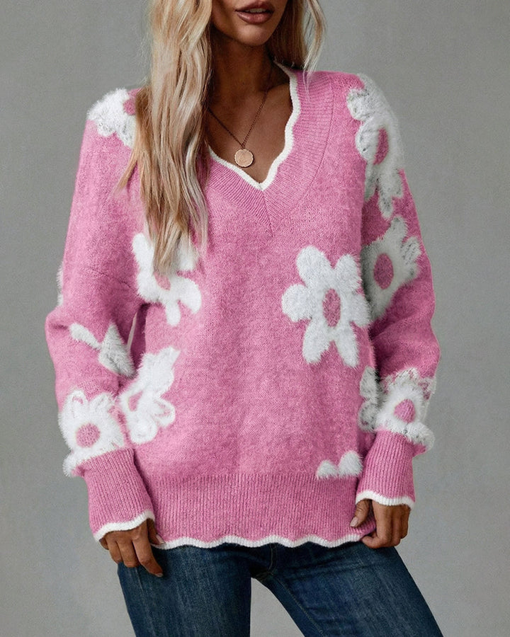 Nelara – floraler Jacquard-Strickpullover