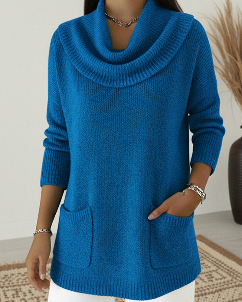 Rilena – Wasserfallkragen Stretchstrick-Pullover