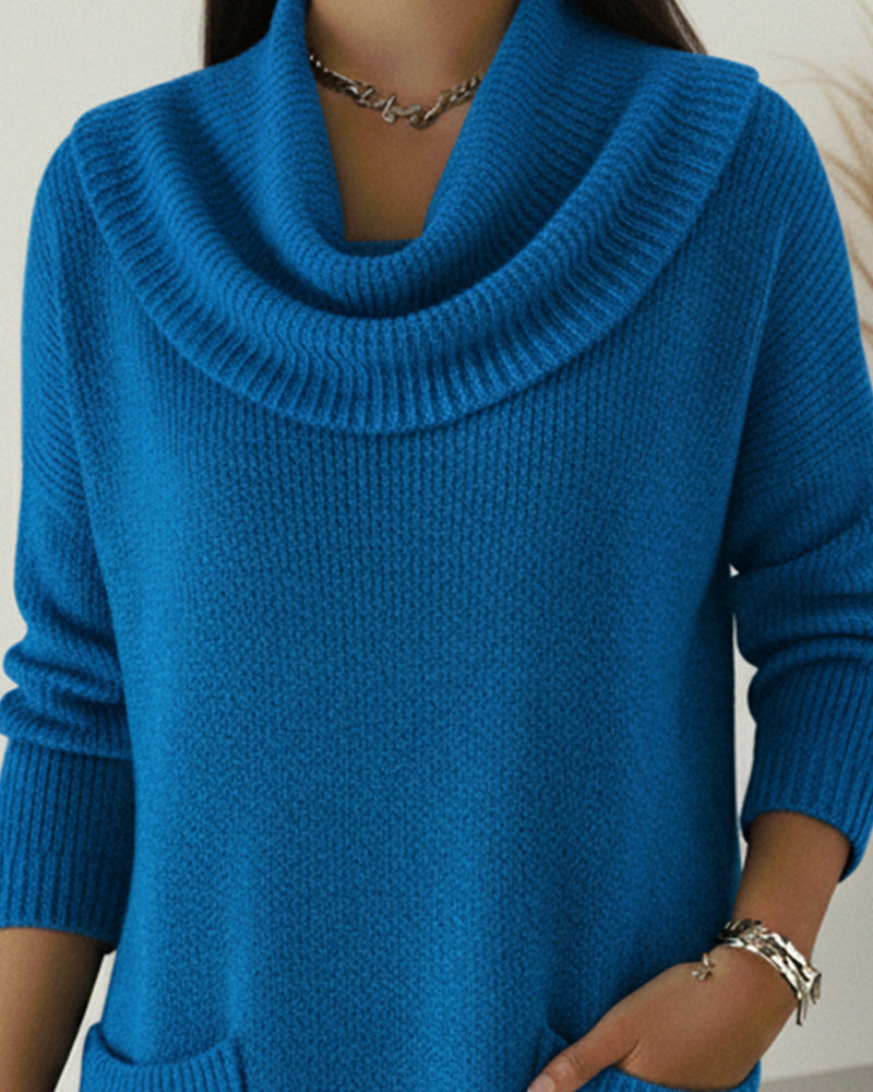 Rilena – Wasserfallkragen Stretchstrick-Pullover