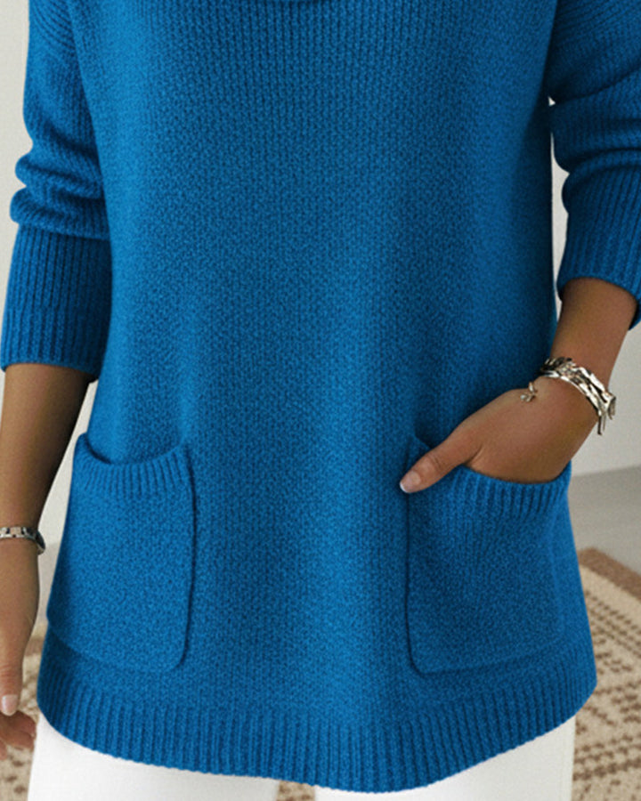 Rilena – Wasserfallkragen Stretchstrick-Pullover