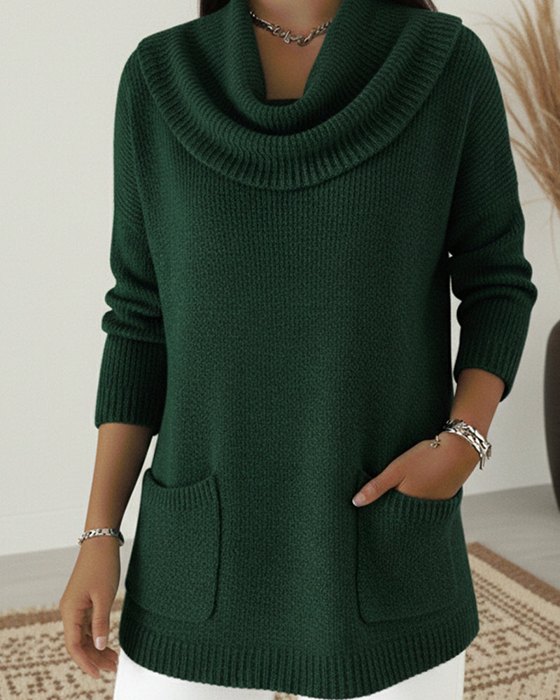 Rilena – Wasserfallkragen Stretchstrick-Pullover