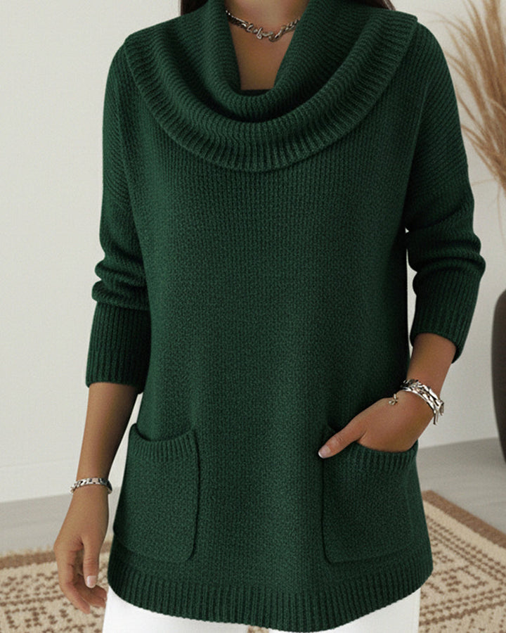 Rilena – Wasserfallkragen Stretchstrick-Pullover