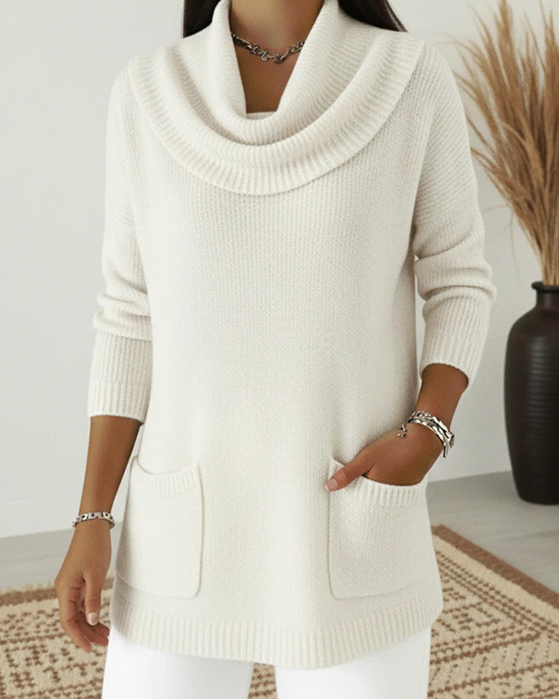 Rilena – Wasserfallkragen Stretchstrick-Pullover
