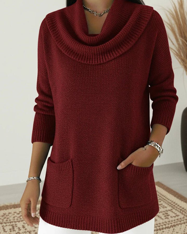 Rilena – Wasserfallkragen Stretchstrick-Pullover