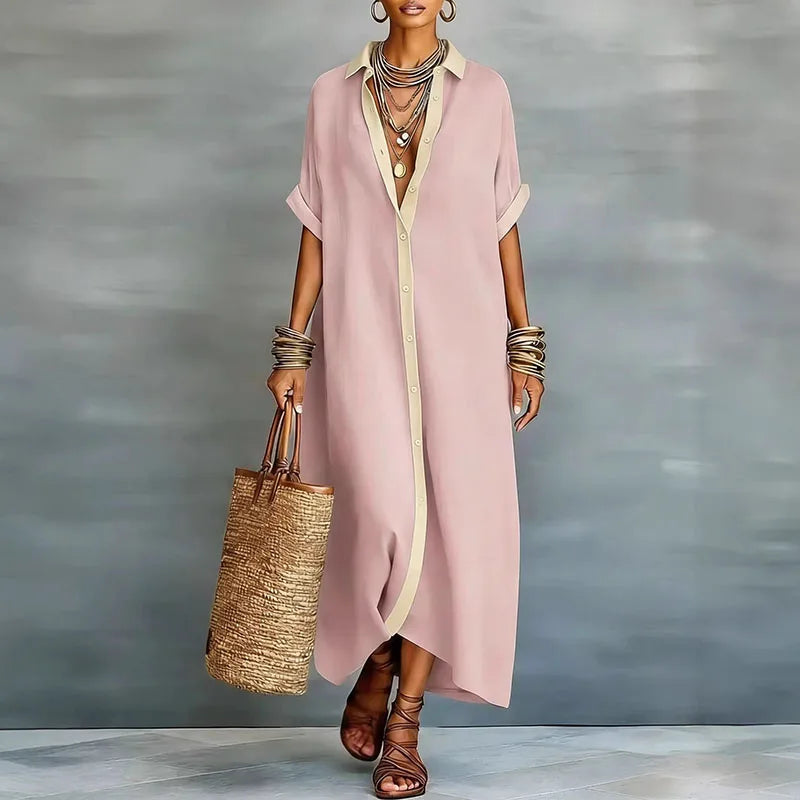 Nireva – Maxi-Hemdblusenkleid aus Webstoff