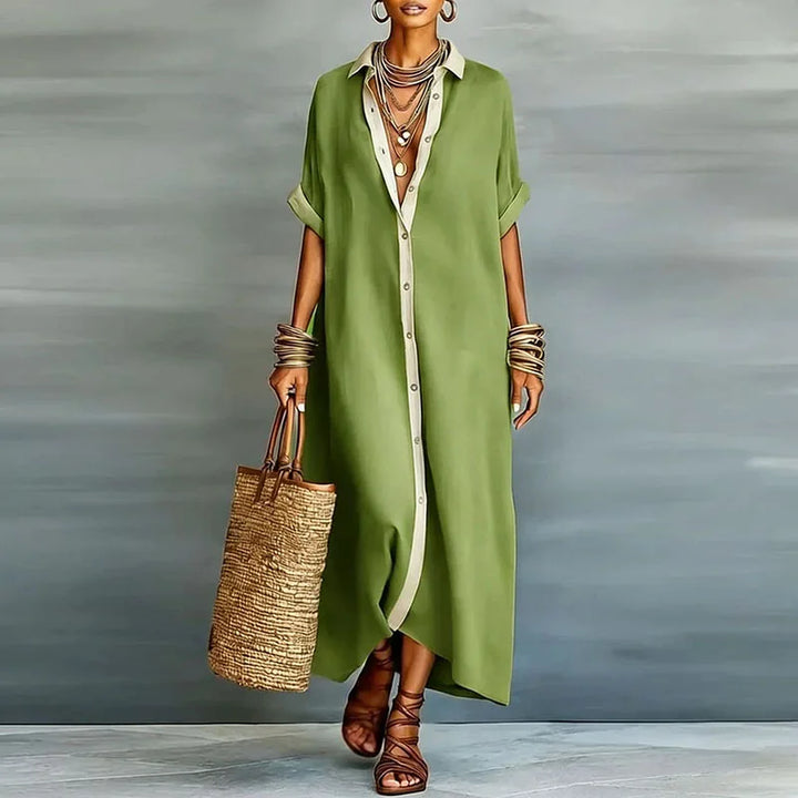 Nireva – Maxi-Hemdblusenkleid aus Webstoff
