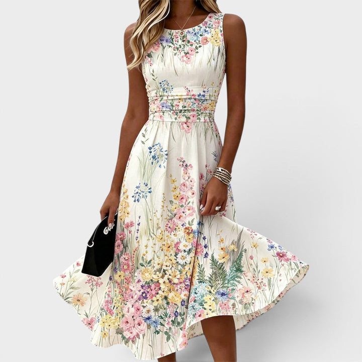 Kelira – Aquarell-Blumenmuster-Midikleid