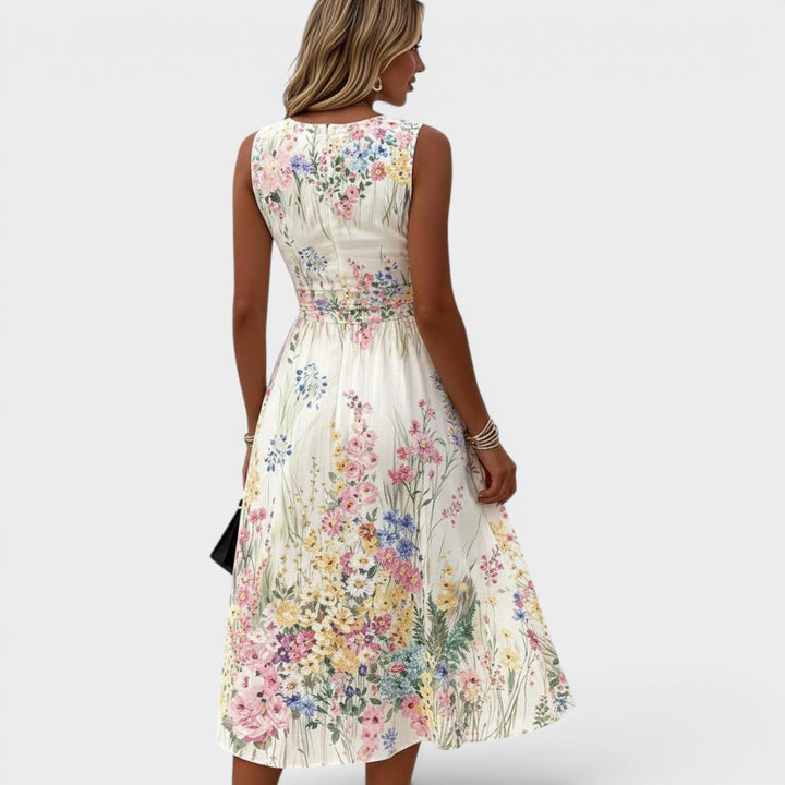 Kelira – Aquarell-Blumenmuster-Midikleid