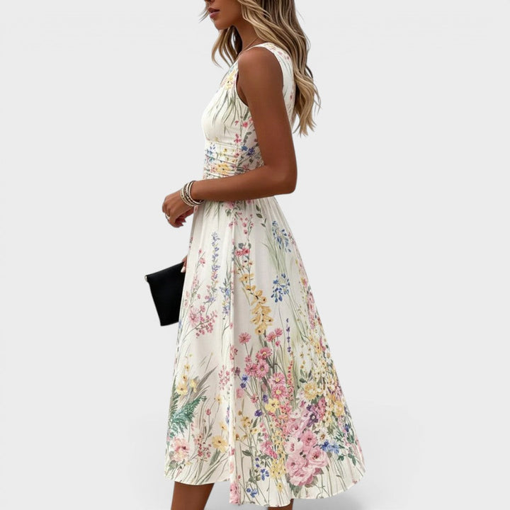 Kelira – Aquarell-Blumenmuster-Midikleid