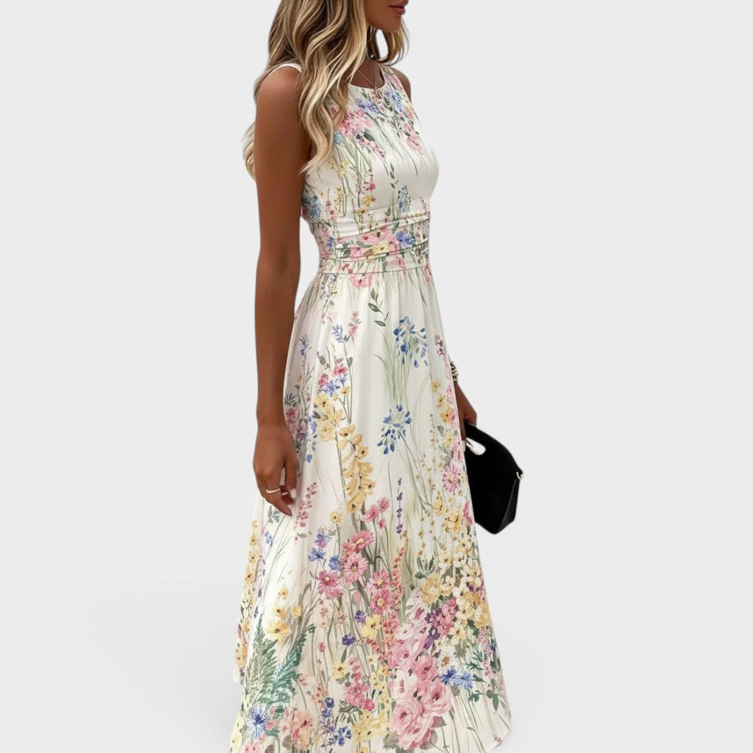 Kelira – Aquarell-Blumenmuster-Midikleid
