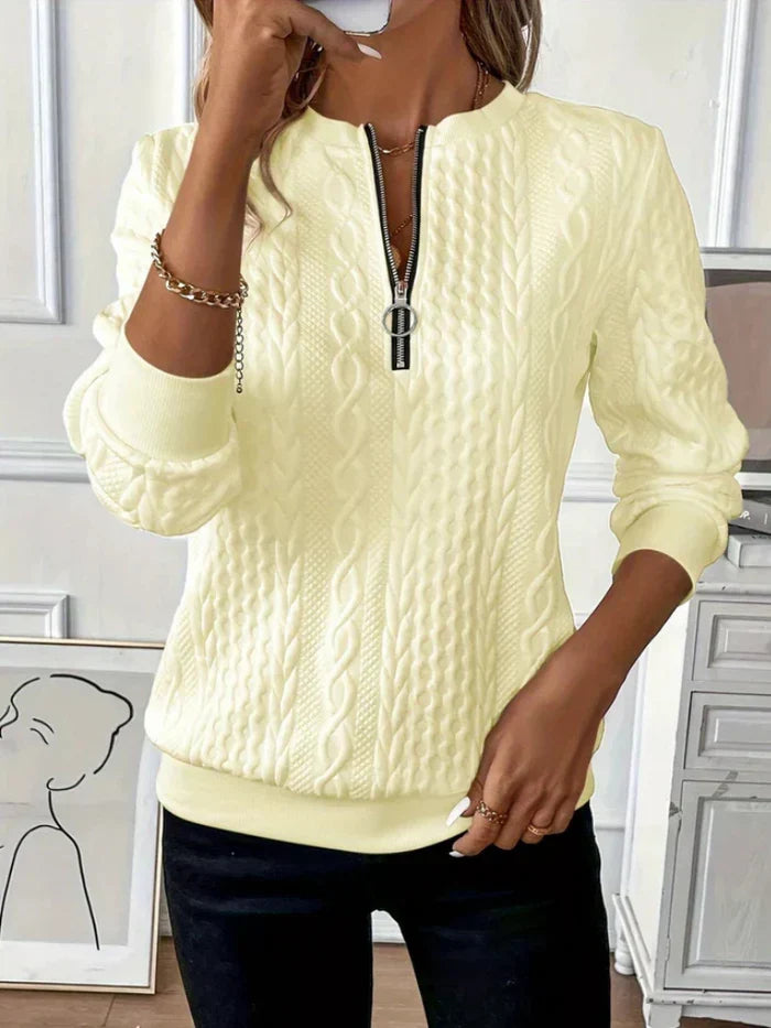 Vesina – Reißverschlusskragen Zopfmuster-Pullover