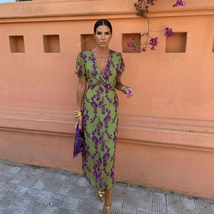 Mireli - Puff-Sleeve Printed Summer Dress