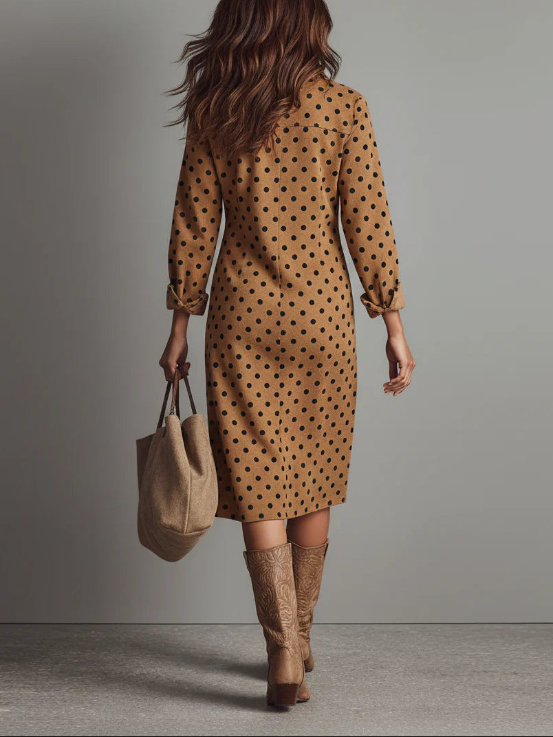 Relina – Midi-Hemdkleid mit Punktmuster in Wildleder-Optik