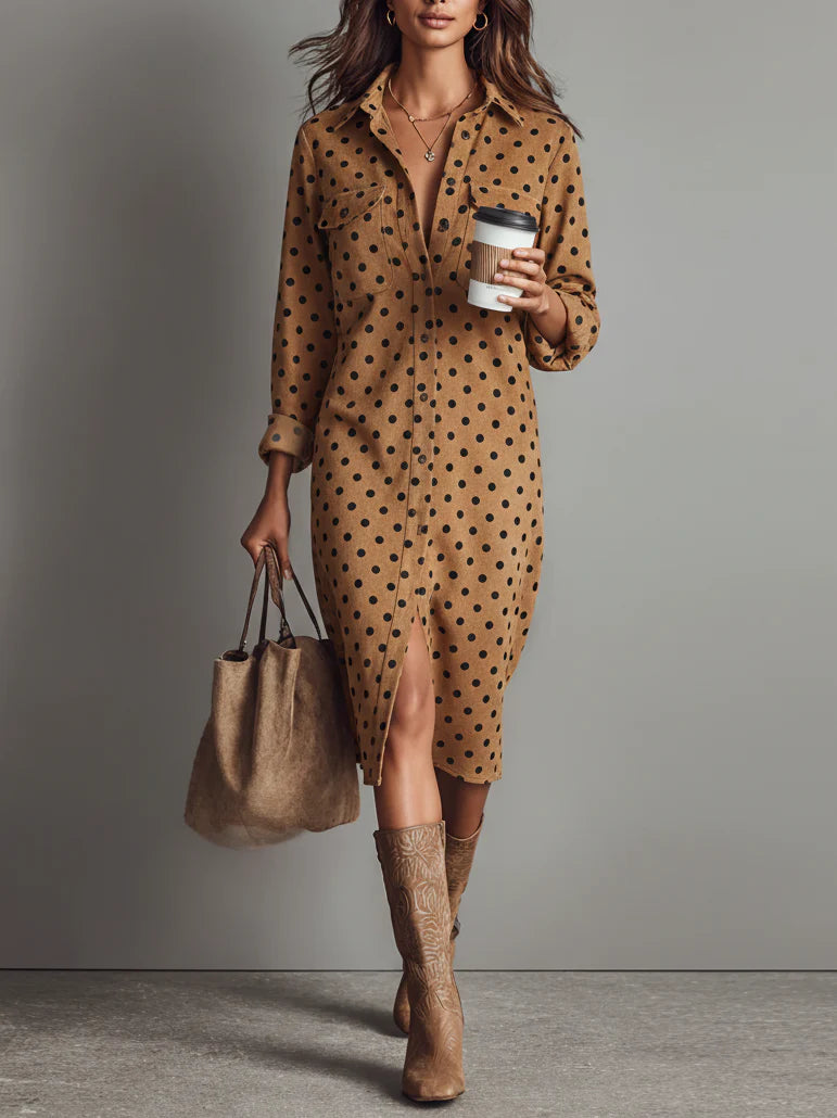 Relina – Midi-Hemdkleid mit Punktmuster in Wildleder-Optik
