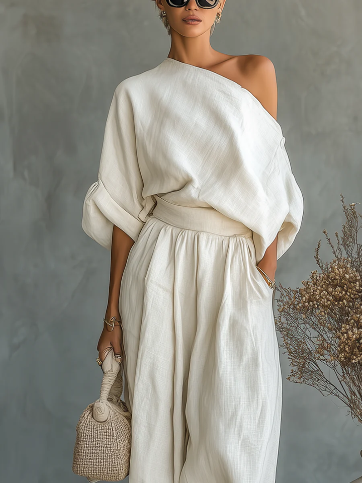 Nimara – Schulterfreies Blusen- und Hosen-Set
