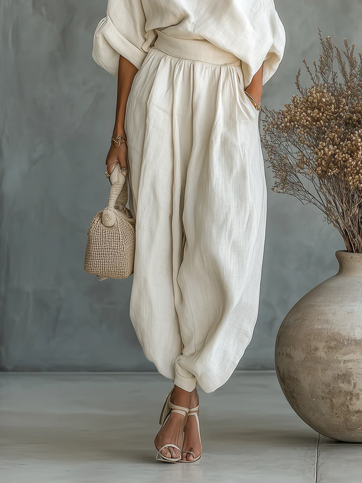 Nimara – Schulterfreies Blusen- und Hosen-Set